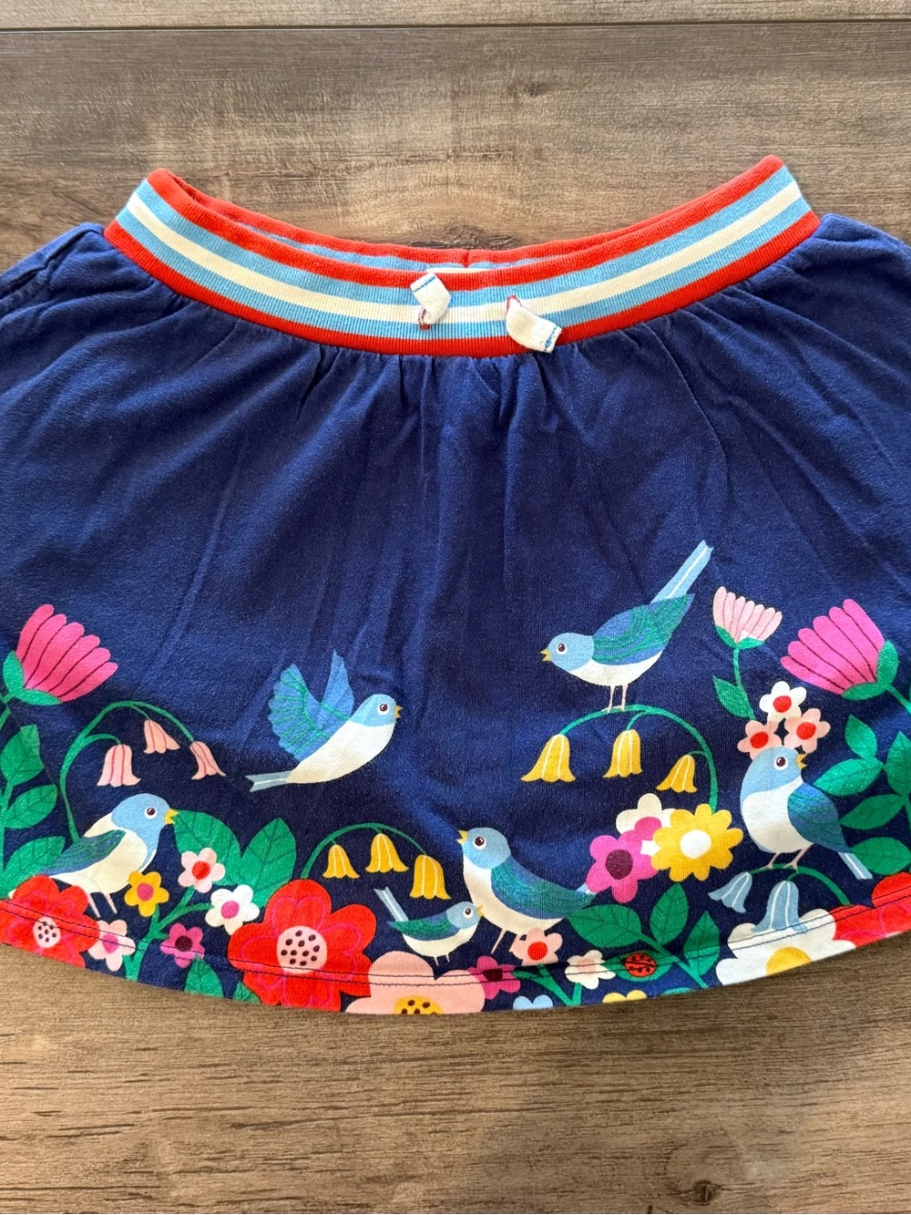 Mini Biden Girls Navy Floral & Bird Print Skort w Striped Waistband - Size 9/10